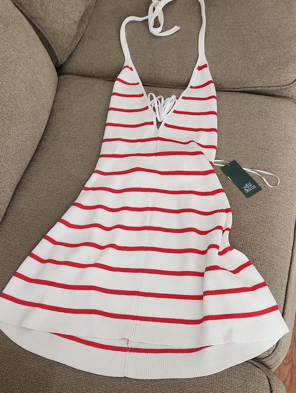 wild fable White and Red Striped Halter Slip Dress